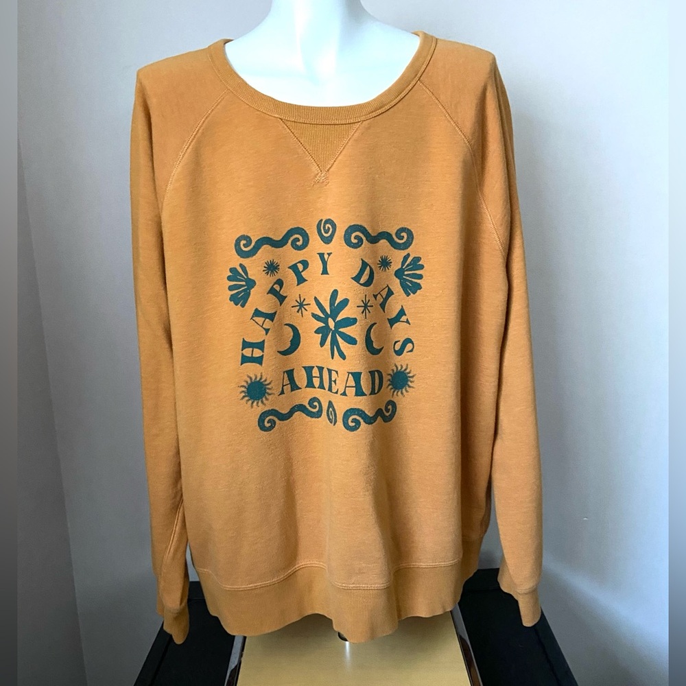 Sonoma Women’s Happy Days Ahead Mustard Knit Sweatshirt Size XXL